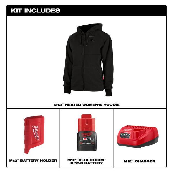 Milwaukee Women's Small M12 12-Volt Lithium-Ion Cordless Red Heated Jacket Hoodie Kit with (1) 2.0Ah Battery and Charger