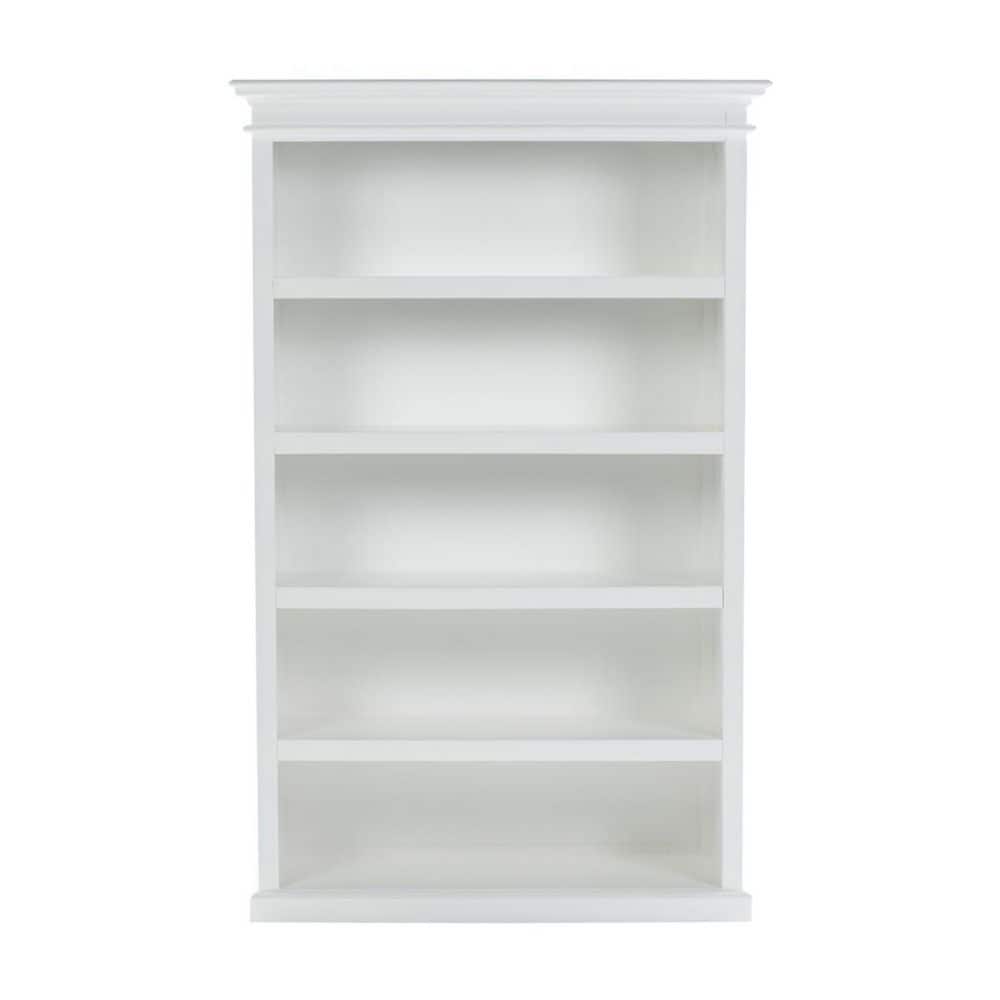 77.17 in. Tall Antiqued White Wood 5 Shelf Standard Bookcase