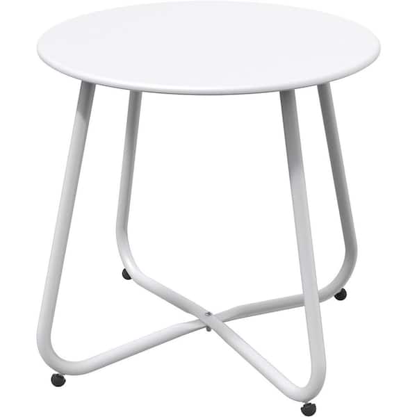 MEOOEM 18 in. Outdoor Side Table Round End Table Accent Table for Bistro Balcony Apartment, White