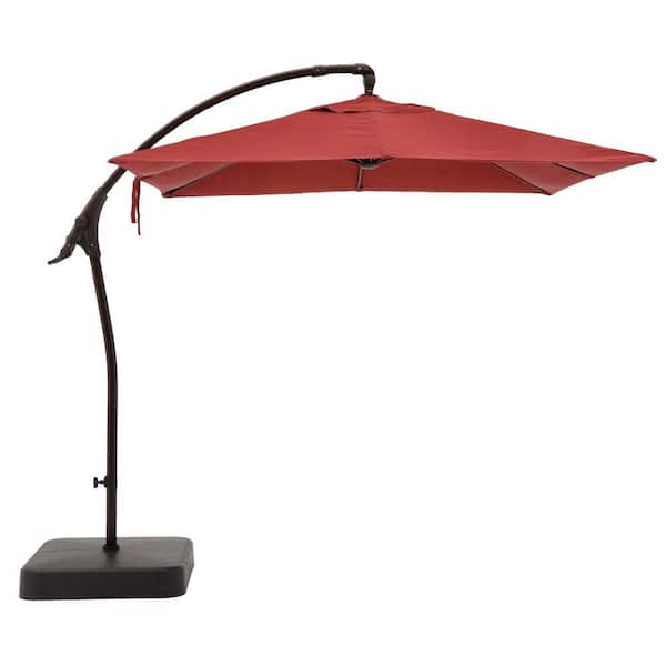 Hampton Bay 8 ft. Square Aluminum Cantilever Offset Outdoor Patio Umbrella in Chili Red
