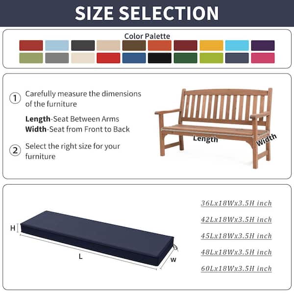 36 in. x 18 in. x 3.5 in. Rectangular Outdoor Porch Swing Bench Cushion Navy
