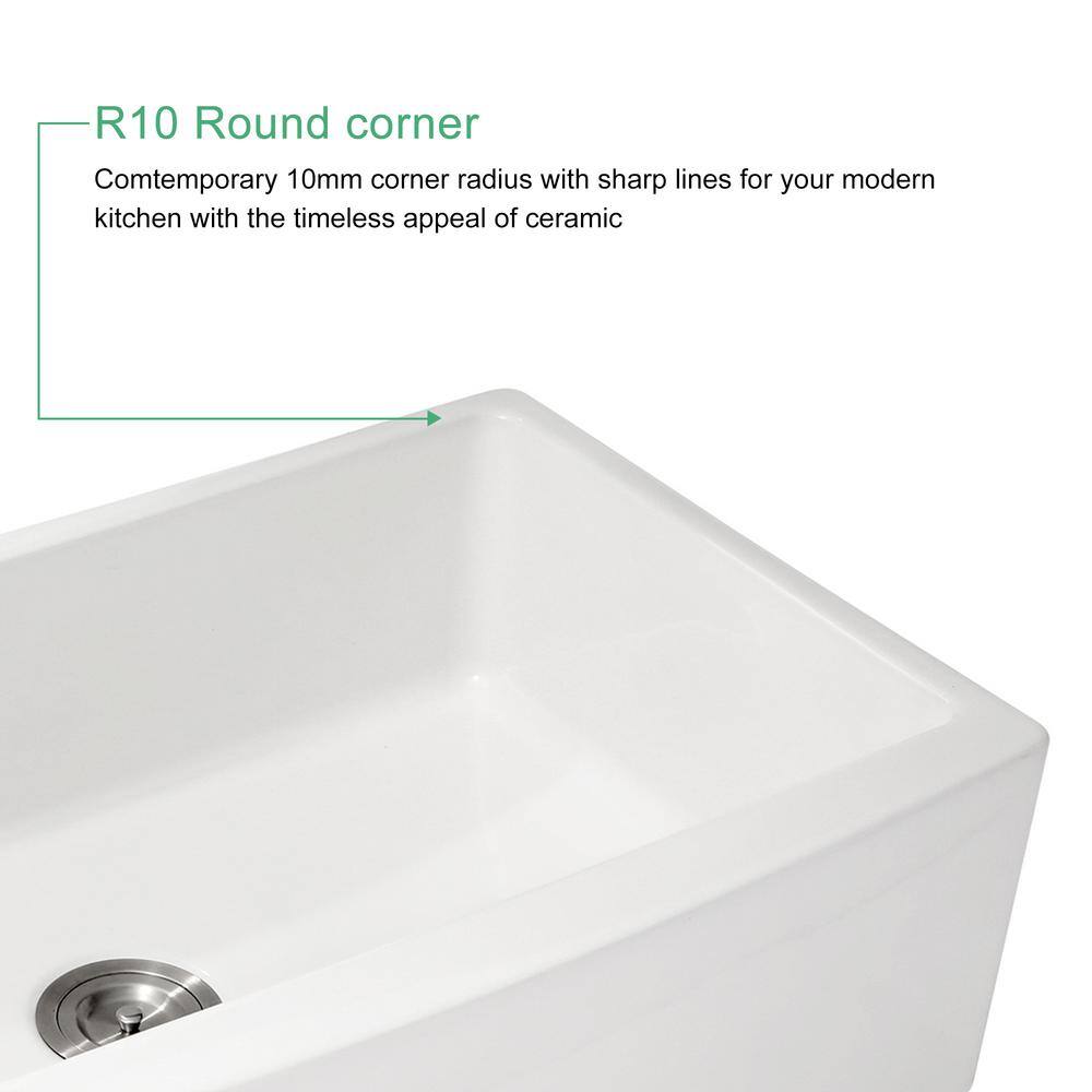 30'' Glossy White Ceramic Farmhouse Apron-Front Single Bowl Kitchen Sink