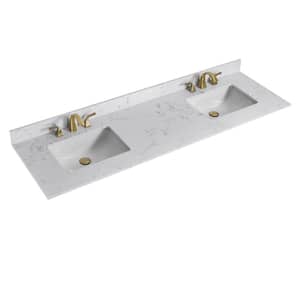72 in. W x 22 in. D Engineered Stone Composite White Rectangular Double Sink Bathroom Vanity Top in White