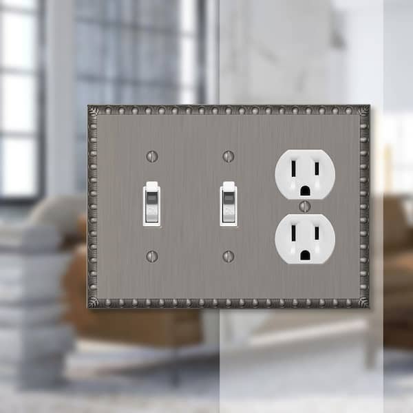 Antiquity 3 Gang 2-Toggle and 1-Duplex Metal Wall Plate - Antique Nickel