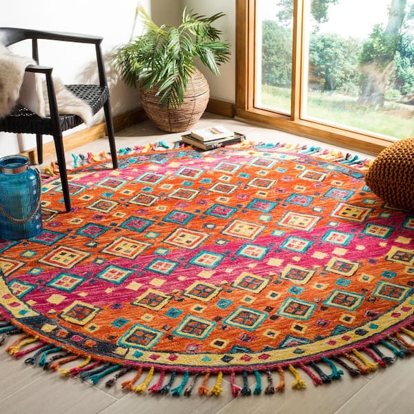 Aspen Orange/Fuchsia 5 ft. x 5 ft. Round Floral Area Rug