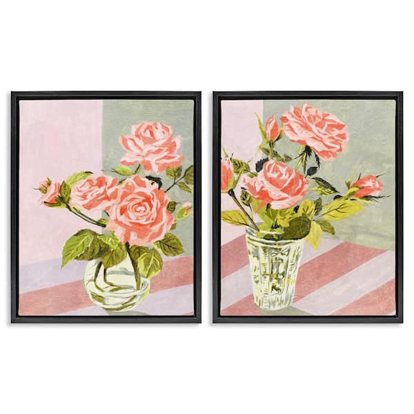 Pink Rose Bouquets in Glass by Melissa Wang 2 Pieces Black Floater Frame Nature Graphic Art Print 21 in. x 17 in.