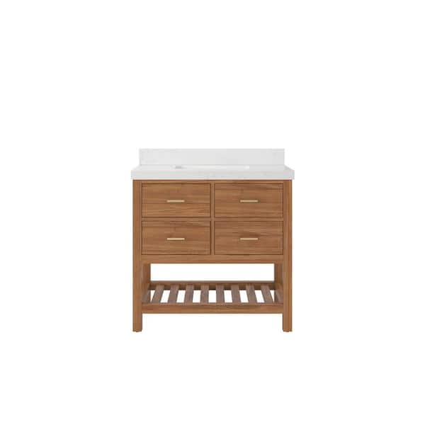 Willow Collections Parker Teak 36 in. W x 22 in. D x 36 in. H Single Sink Bath Vanity Center in Golden Teak with 2 in. Empira Qt. Top