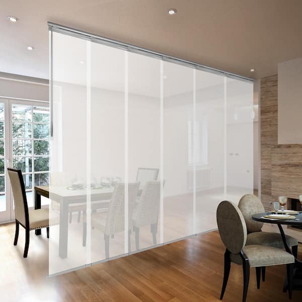 Sartodoors Pearly White 70 in. - 130 in. W x 94 in. L Adjustable 6- Panel White Single Rail Panel Track with 23.5 in. Slates