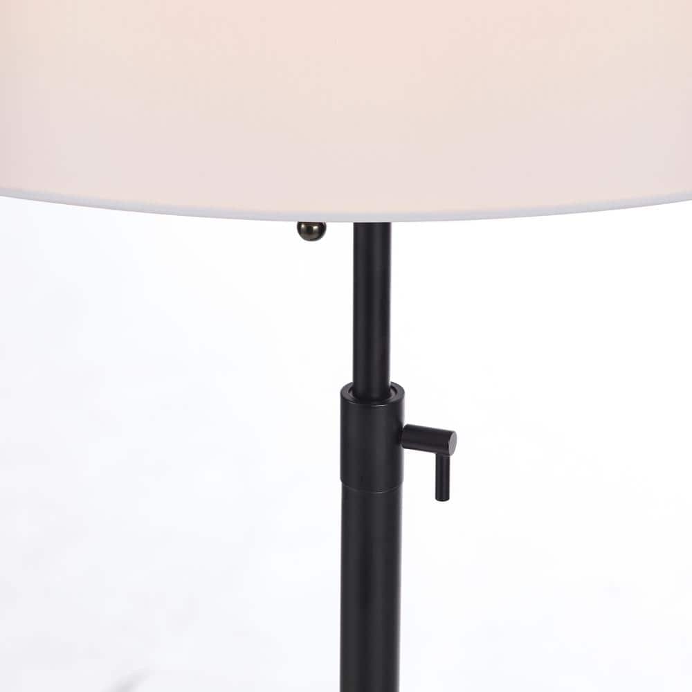 Adjustable Black Metal Floor Lamp with Beige Drum Shade