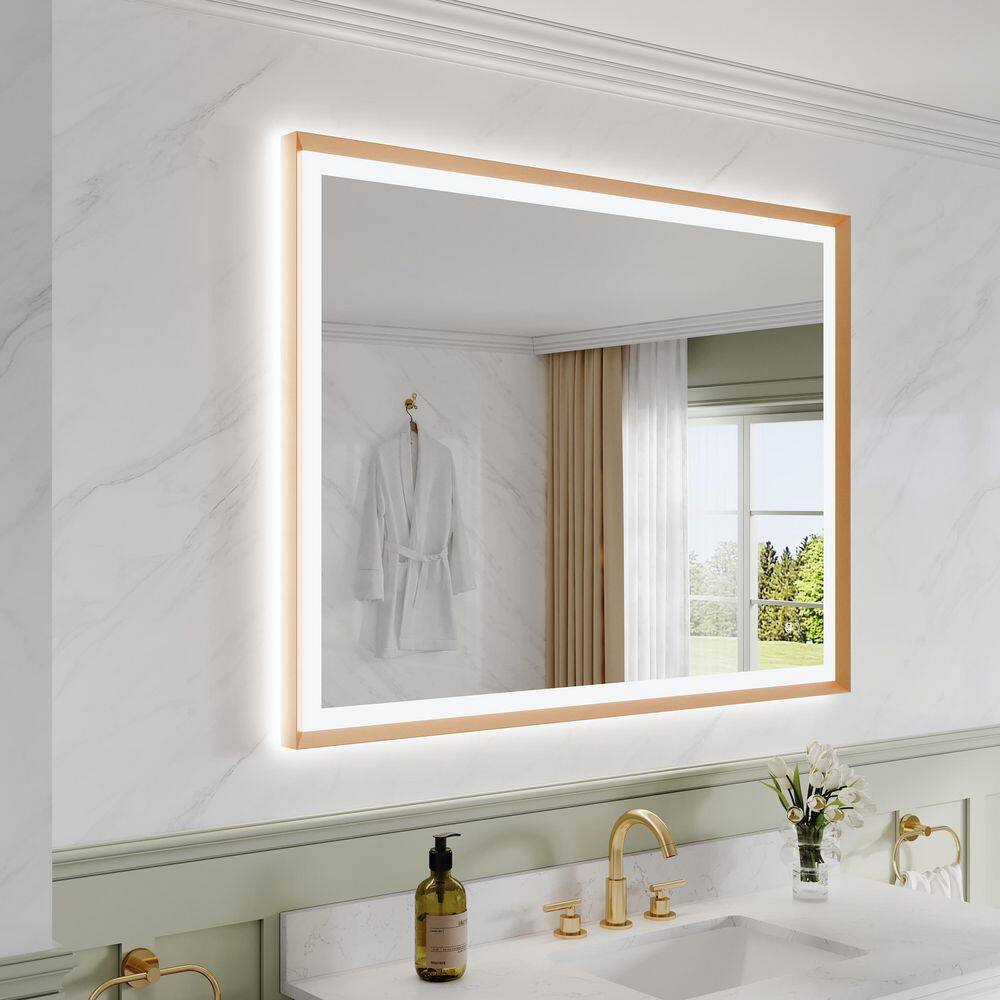 48 in. W x 36 in. H Rectangular Framed Wall LED Bathroom Vanity Mirror in Brushed Gold, Dimmable, Backlit and Frontlit price history on PriceWatchPro