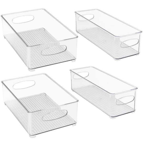 4 Pack Clear Plastic Storage Bins for fridge and Pantry Stackable organizer set