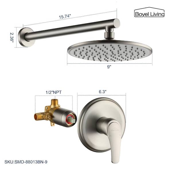 1-Spray 9 in. Single Wall Mount Fixed Shower Head in Polished Stainless Steel 1-Spray 9 in. Single Wall Mount Fixed Shower Head in Polished Stainless Steel