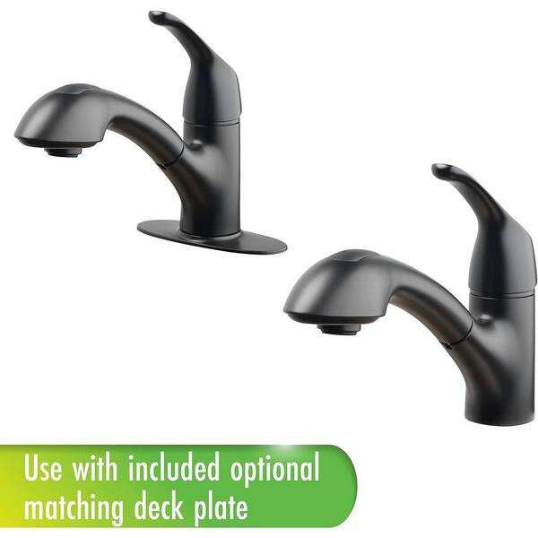 Lukvuzo Matte Black Single Handle Pull-Out Utility Faucet with Deckplate