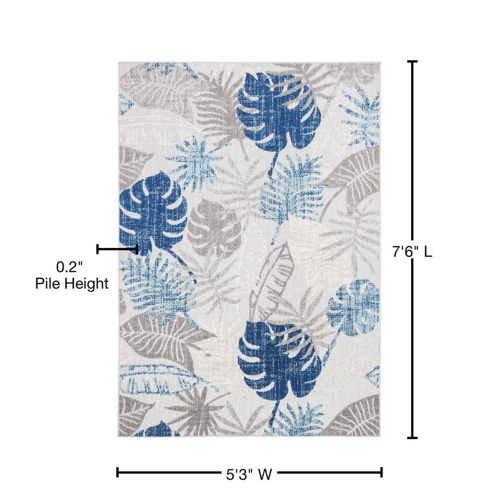 Grey and Blue Floral Synthetic 9' x 12' Area Rug
