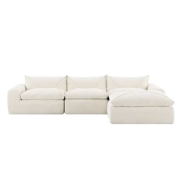 Luxury Collection 116 in. Round Arm 4-piece L-Shaped Chenille Sectional Sofa in White, No Assembly Required