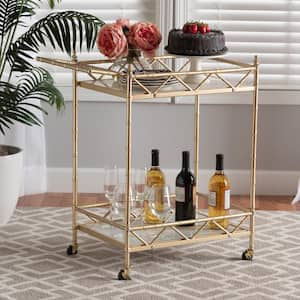 Mela Gold and White Marble Wine Cart
