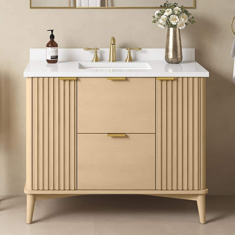 Gabi 42 in. Single Sink Rustic Ash Bath Vanity with White Engineered Stone Top (Assembled) price history on PriceWatchPro