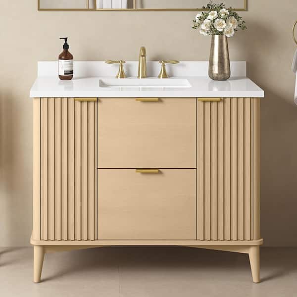 Gabi 42 in. Single Sink Rustic Ash Bath Vanity with White Engineered Stone Top (Assembled)