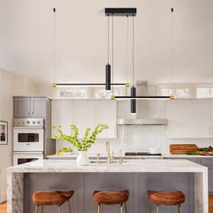 4-Light Dimmable Pendant Light Height Adjustable Kitchen Island Linear LED Fixture for Dining Room Living Room