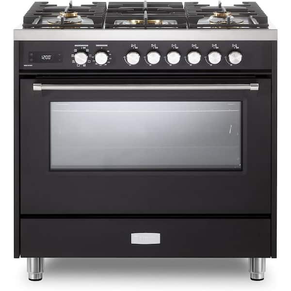 Ultima Collection Series 36  in. Freestanding Single Oven Dual Fuel Range with 5 Sealed Burners in Matte Black