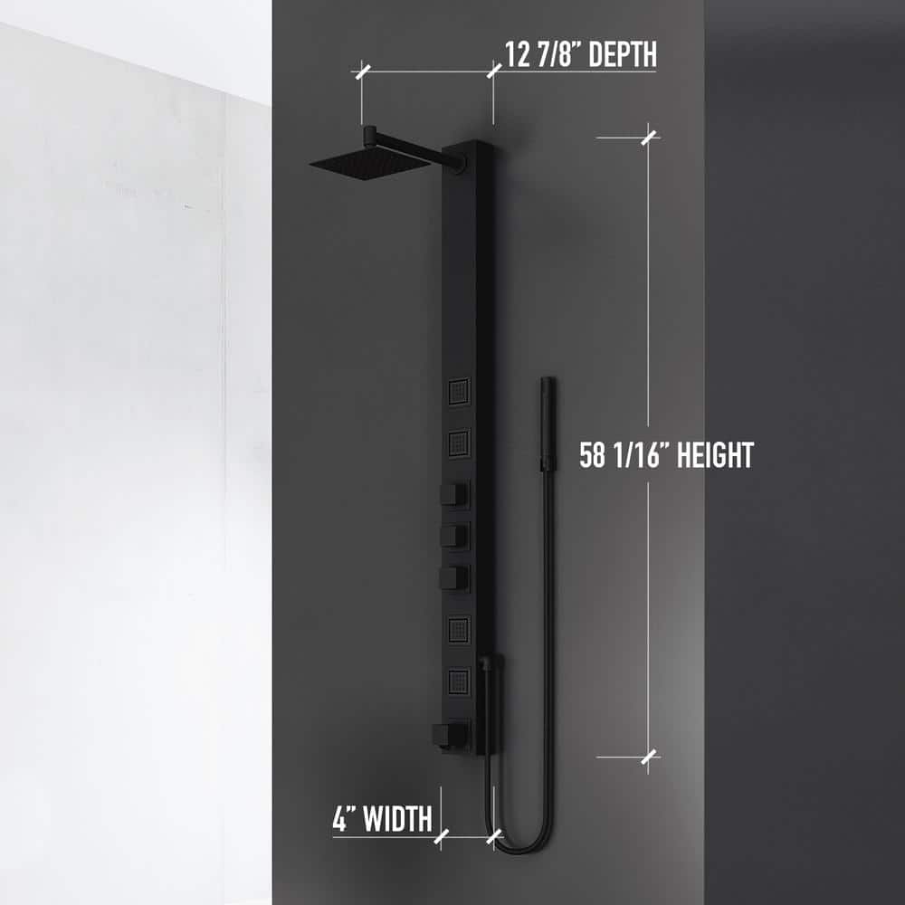 Bowery Matte Black 58" Shower Panel System with Tub Filler