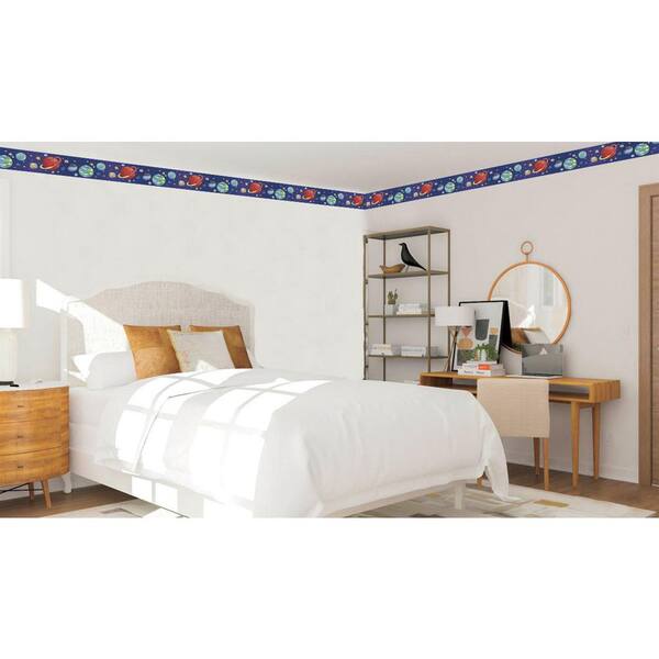 Dundee Deco Falkirk Dandy II Blue Red Yellow Planets and Starts Space Peel  and Stick Wallpaper Border DDHDBD9280 - The Home Depot