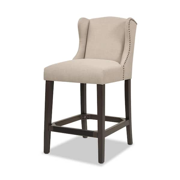Jennifer Taylor Suzie 39.75 in. Desert Beige Shelter Wingback Rubber Wood 27 in. Counter-Height Barstool with Polyester Seat