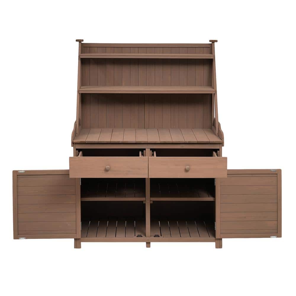 65 in. Garden Potting Bench Table, Fir Wood Workstation with Storage Shelf,