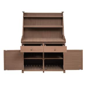 65 in. Garden Potting Bench Table, Fir Wood Workstation with Storage Shelf, Drawer and Cabinet, Brown