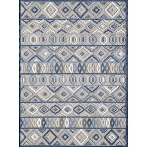 Calla Grey/Blue Aztec 2 ft. x 4 ft. Tribal Indoor/Outdoor Area Rug