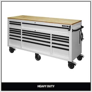 Tool Storage 72 in. W Heavy Duty Matte White Mobile Workbench Cabinet with Adjustable Height Wood Top