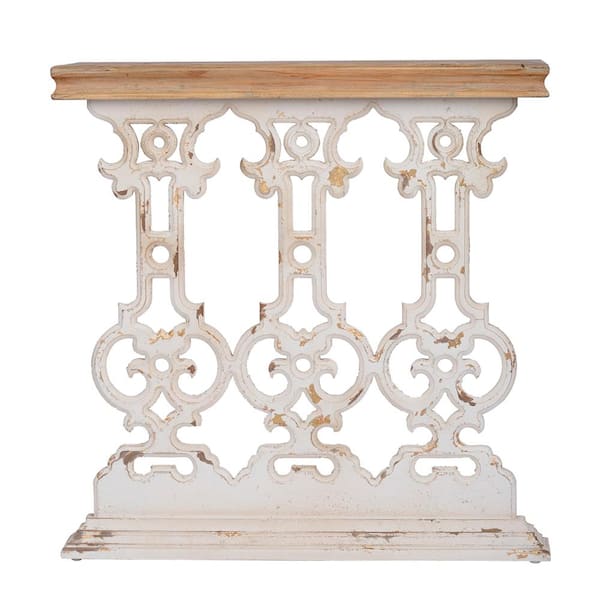 A & B Home Classic 11.8 in. White / Natural / Brown Standard Rectangle Wood Console Table