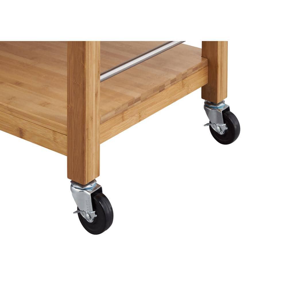 Sleek 48" Bamboo and Stainless Steel Kitchen Island with Casters