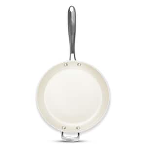 Natural Collection 14 in. Aluminum Ceramic Nonstick XL Family Sized Skillet with Helper Handle in Cream