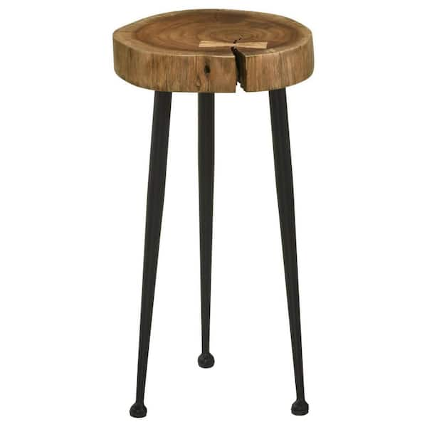 Benjara 12 in. Brown and Black Round Wood End/Side Table with Wooden ...