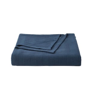 Rope Stripe 1-Piece Navy Blue Cotton Twin Blanket