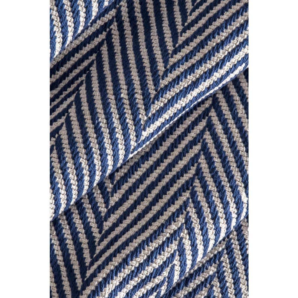 Hand Loomed Navy Herringbone 8' x 10' Wool Area Rug