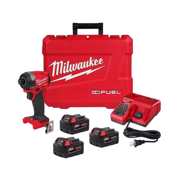 Milwaukee M18 Fuel 18-V Lithium-Ion Brushless Cordless 1/4 in. Hex Impact Driver Kit w/(3) 5.0 Ah Batteries, Charger & Hard Case