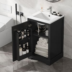 20 in. W x 18.3 in. D x 33 in. H Single Sink Freestanding Bath Vanity in Black with White Ceramic Top and Storage