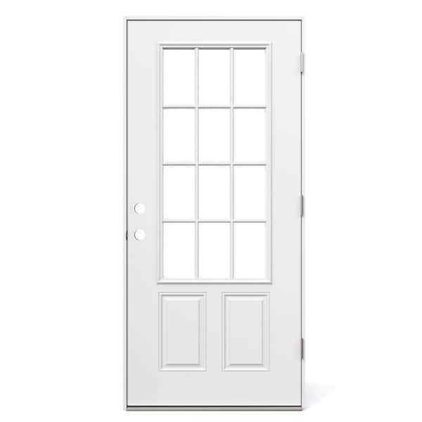 36 in. x 80 in. 12 Lite Primed Steel Prehung Left-Hand Outswing Front Door