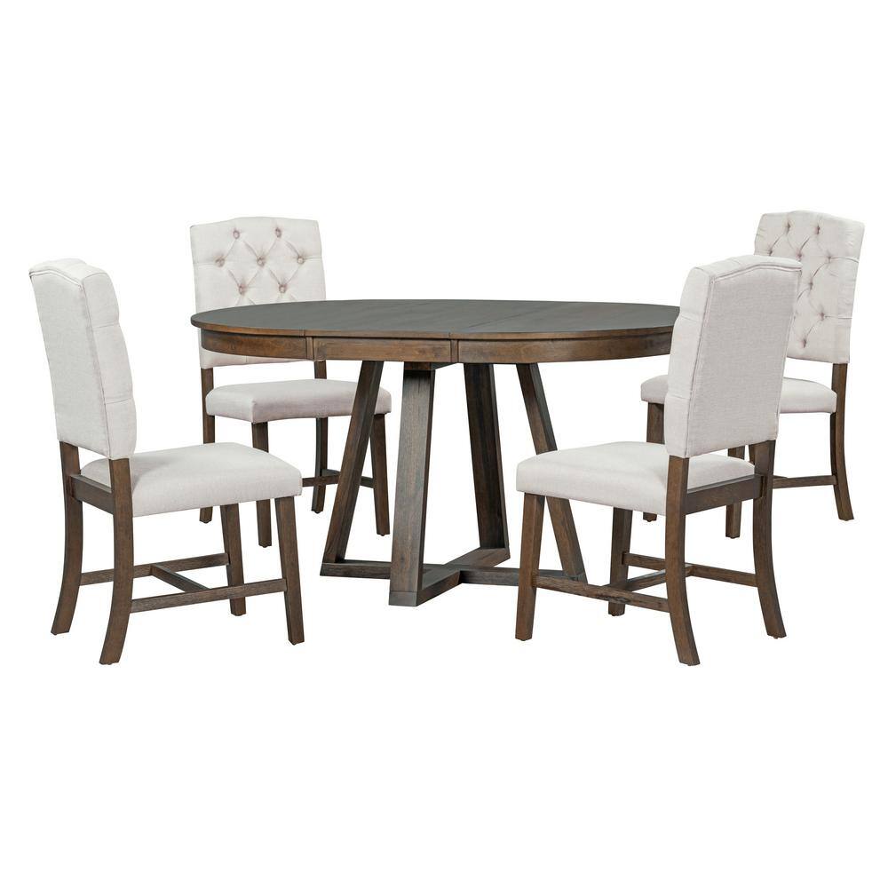 5-Piece Retro Walnut Wood Top Dining Room Set Seats 4