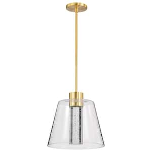 Aura 12-Watt 1-Light Brushed Brass Transitional Integrated LED Pendant Light with Clear Glass Shade