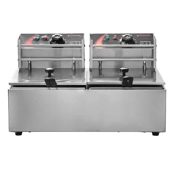 SKYSHALO 18.2 qt. Capacity, Silver, Deep Fryer, Commercial Electric Deep Fryer, Removable Lid, Adjustable Thermostat