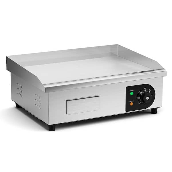 Commercial Electric Griddle, 22 in. 1600W Countertop Flat Top Griddle, Stainless Steel, 122-572℉ Adjustable Temp Control