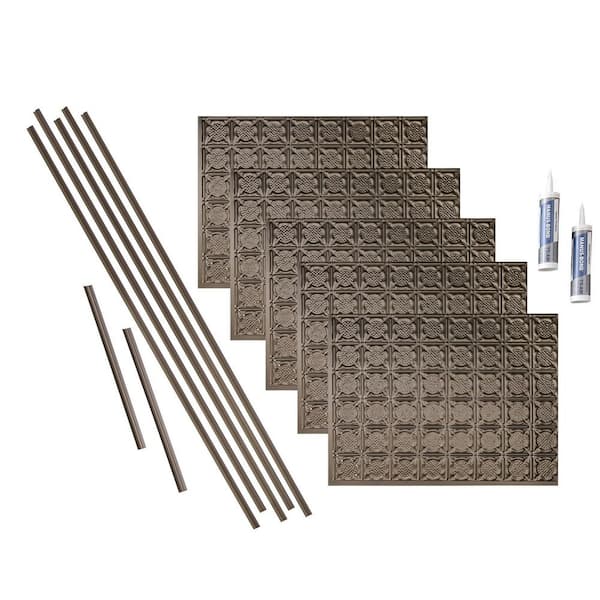 Fasade Traditional 6 18 in. x 24 in. Argent Bronze Vinyl Decorative Wall Tile Backsplash 15 sq. ft. Kit