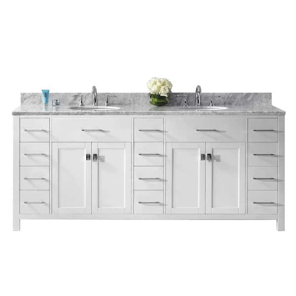 Virtu USA Caroline Parkway 79 in. W Bath Vanity in White with Marble ...