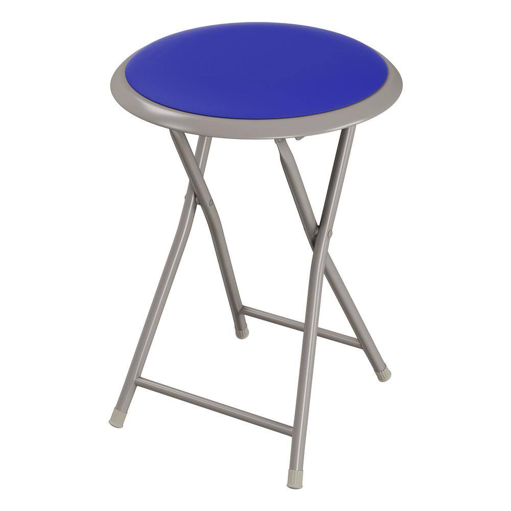 Royal Blue Metal Folding Backless Bar Stool