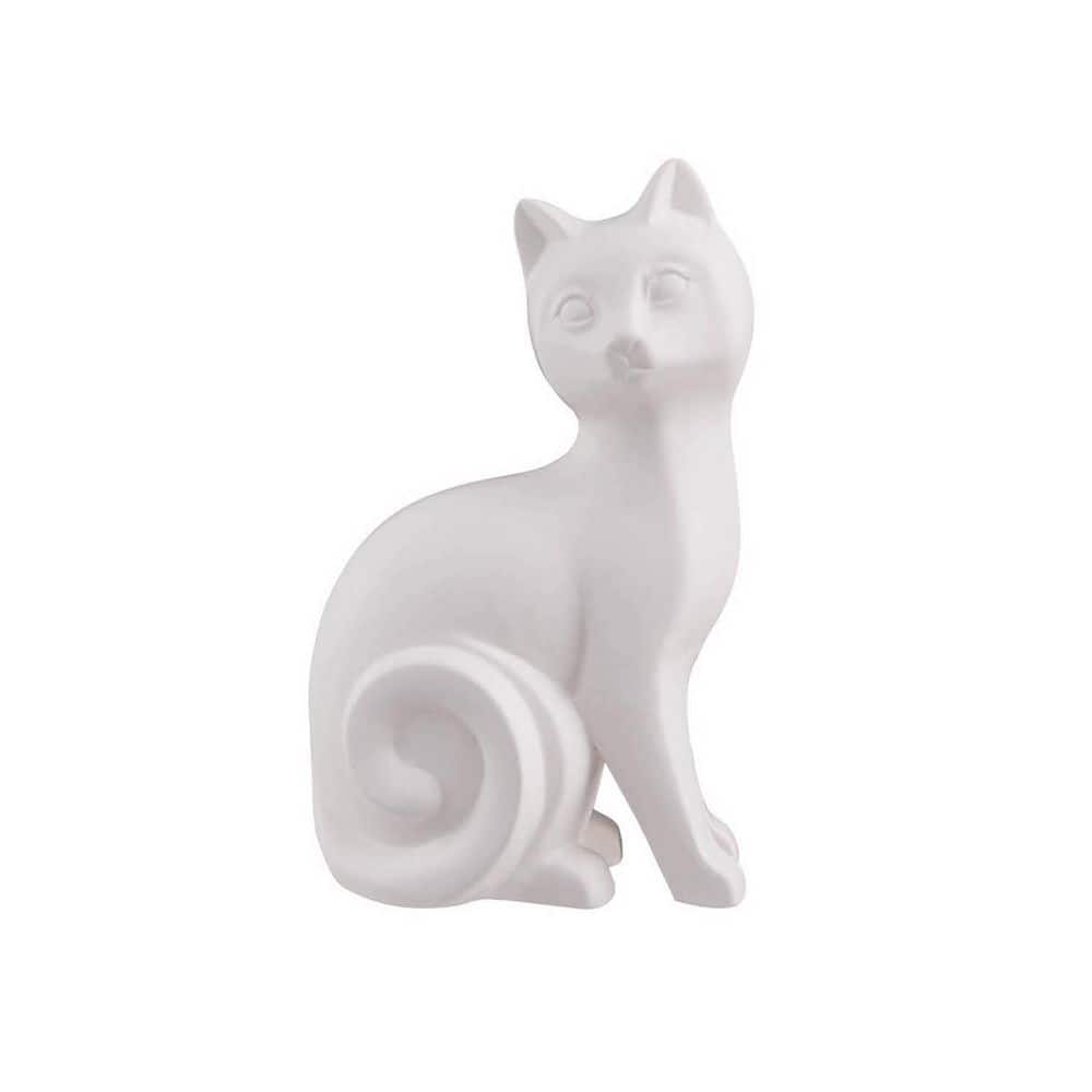 Family Cat White Ceramic Figurine