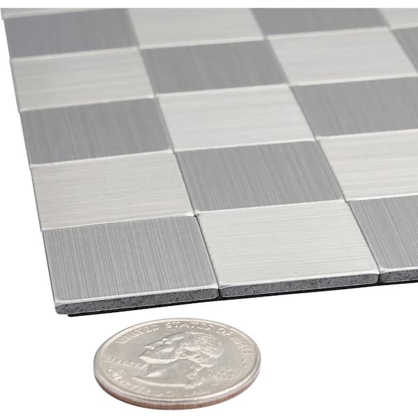 Silver Intersected Sqaure Metal Tile Peel and Stick for Kitchen