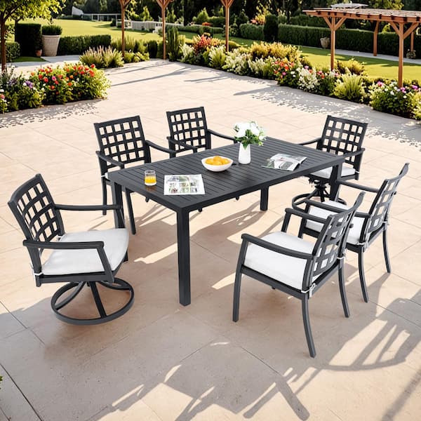 7-Piece Black Aluminum Outdoor Dining Set with Sunbrella Cushions